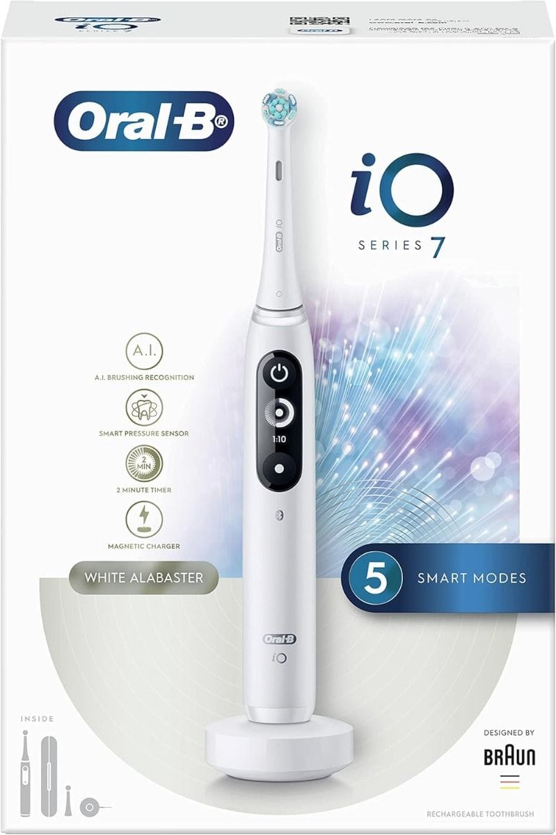 Oral-B iO7 Electric Rechargeable Toothbrush, White - Magnetic Technology, 5 Cleaning Modes