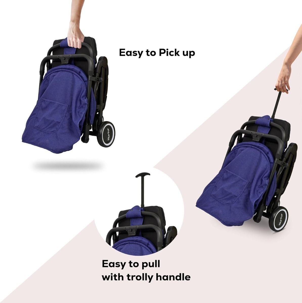 Nurtur Bravo Lightweight Travel Stroller for Baby & Kids, Compact Foldable Design, Airline Cabin|Denim