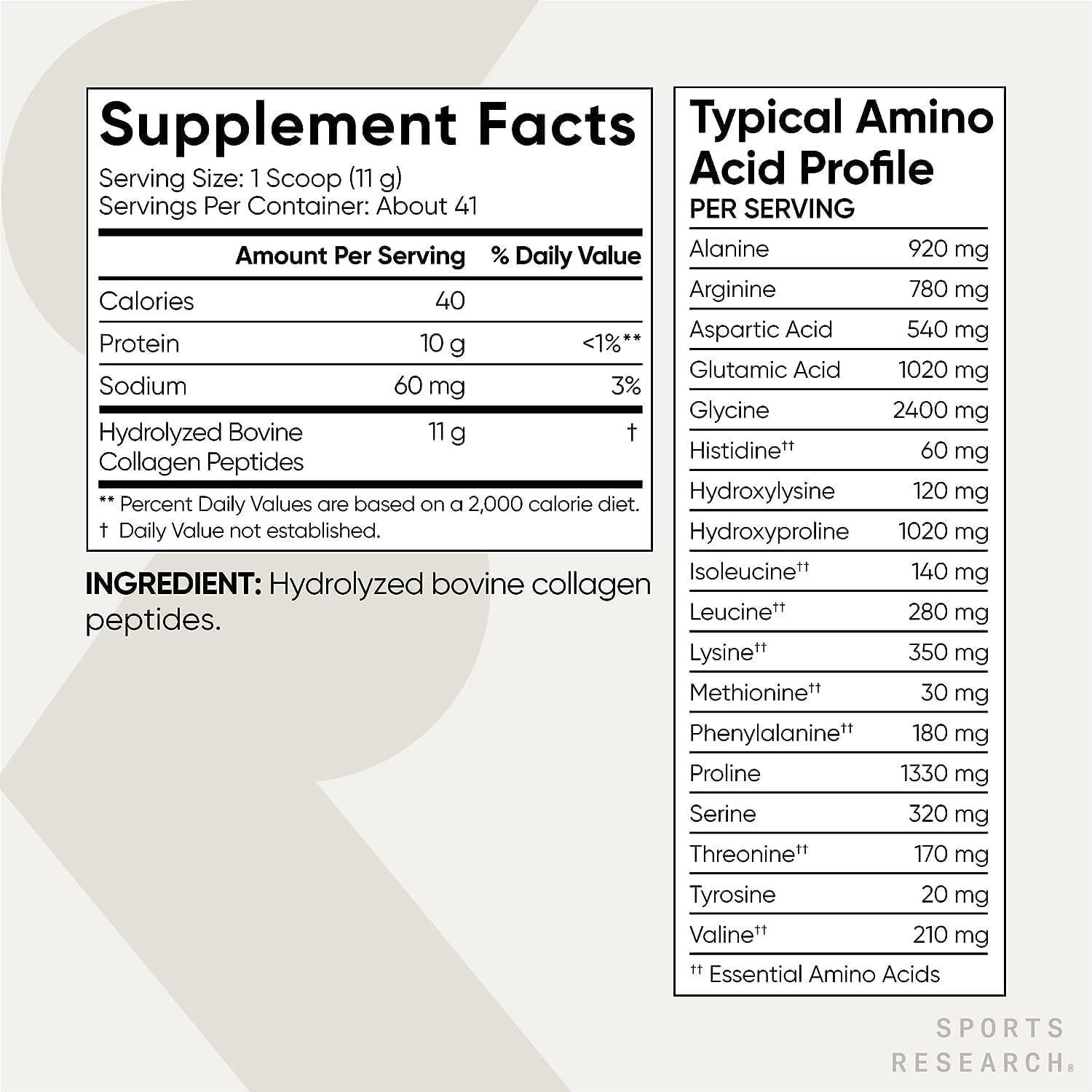 Sports Research Collagen Peptides, Type I & III Unflavored Powder - 16 oz