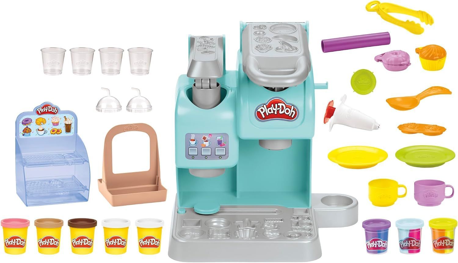 Play-Doh Kitchen Creations Super Colorful Cafe Playset with Coffee Maker, 8 Modeling Compound Cans  3 Years and Up