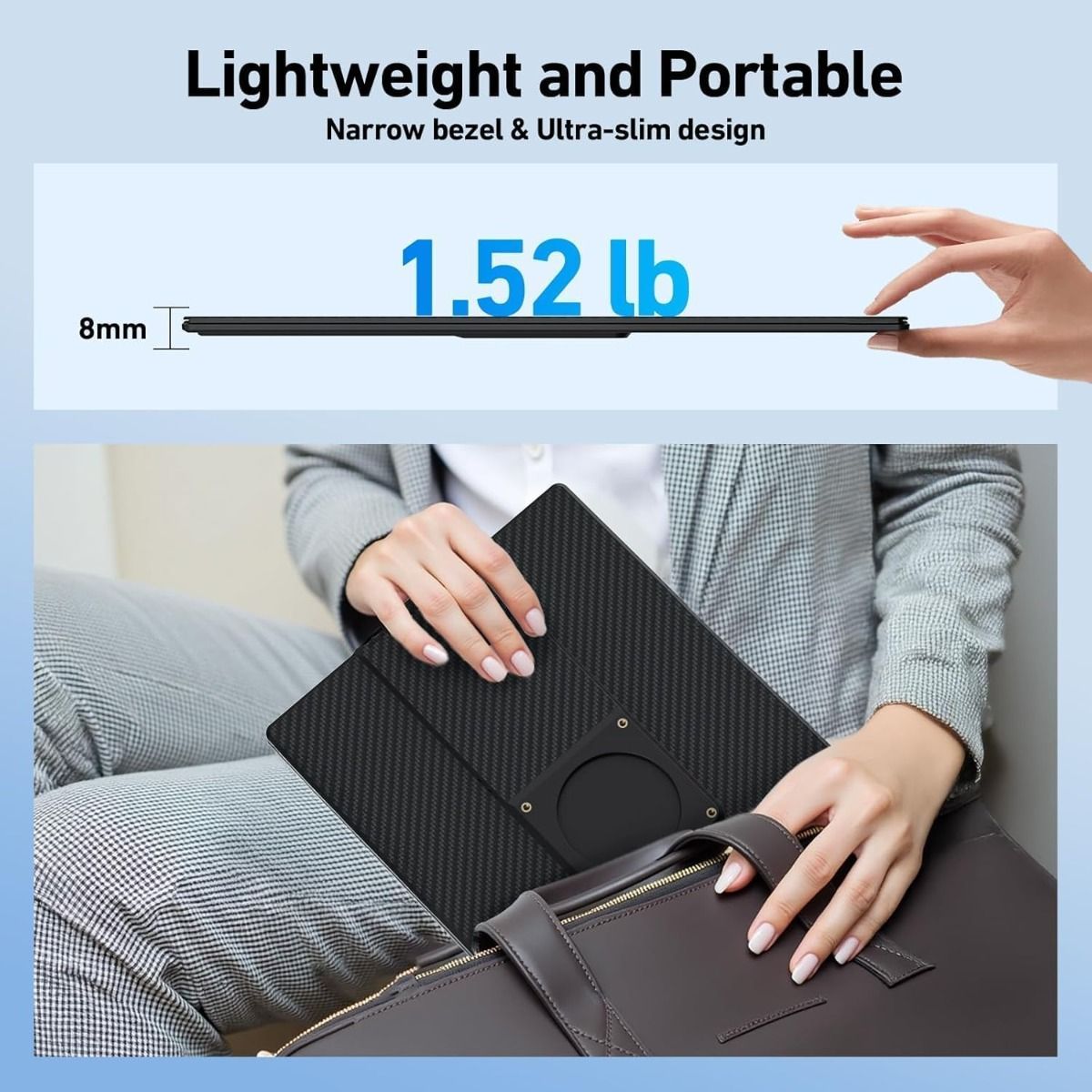 V2COM 16.1" Portable Laptop Monitor Extender, FHD 1200P 16:10 Display, Height-Adjustable Case Stand, 360 Rotation, USB-C/HDMI - N2- Black 