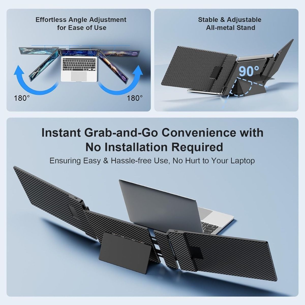 V2COM S3 Laptop Screen Extender, 14'' Triple Portable Monitor, 1080P FHD IPS, Plug and Play, Compatible with 13''-17'' Laptops, MacOS, Windows