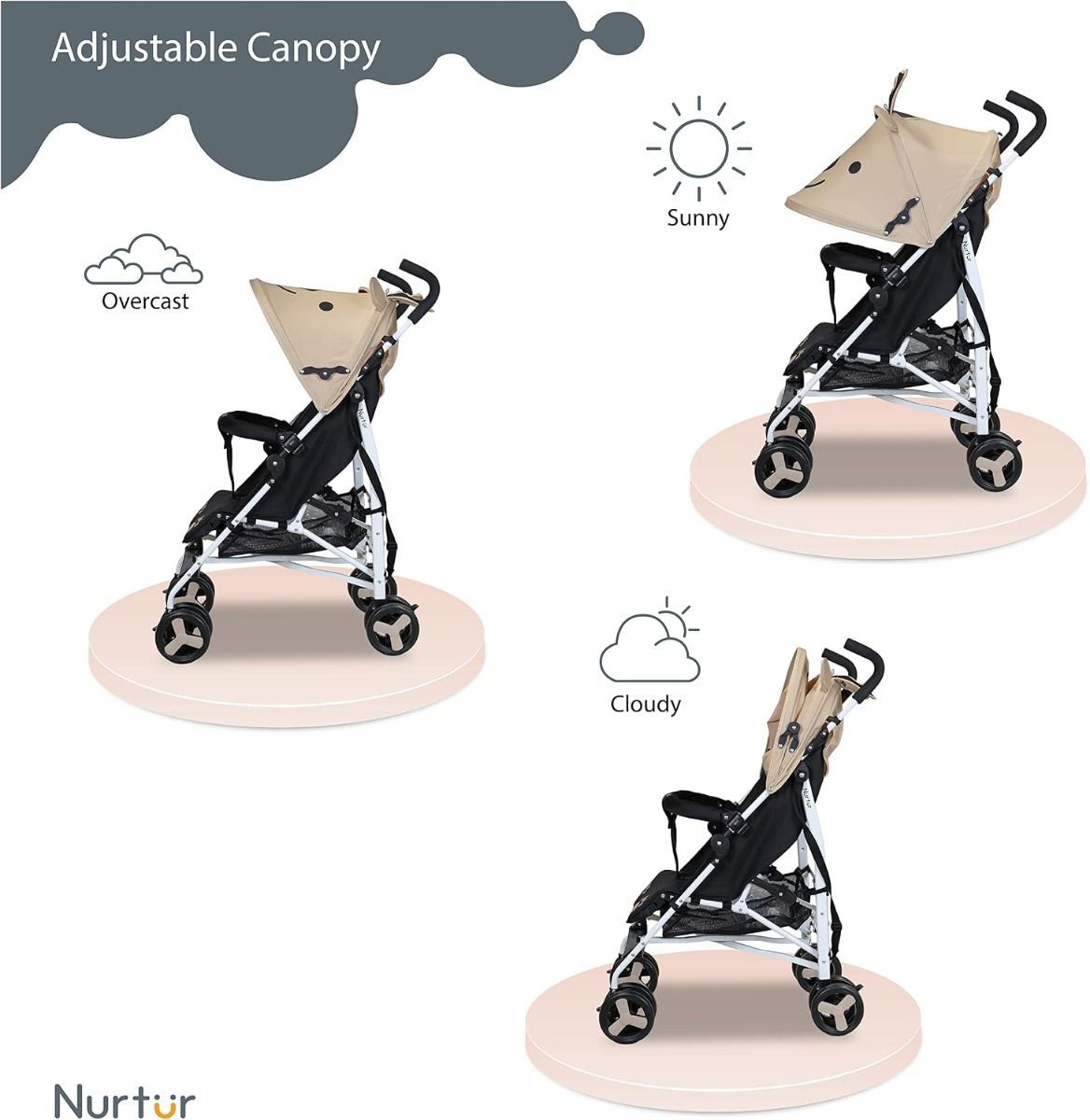 Nurtur Luca Lightweight Stroller - Compact Foldable Baby Carriage with 5-Point Safety Harness Sand, 26 lbs, 0-36 Months