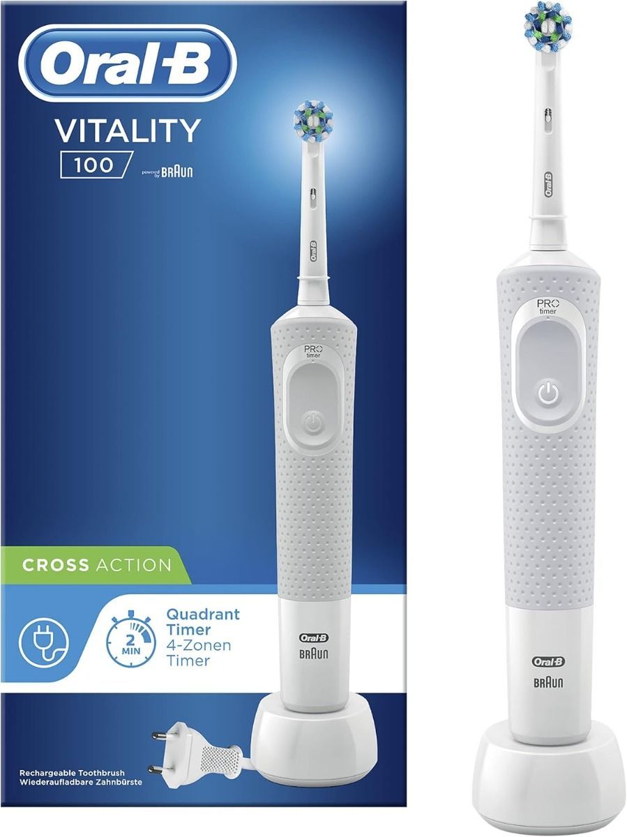 Oral-B Vitality 100 Electric Rechargeable Toothbrush, White - 2D Oscillating & Rotating Cleaning