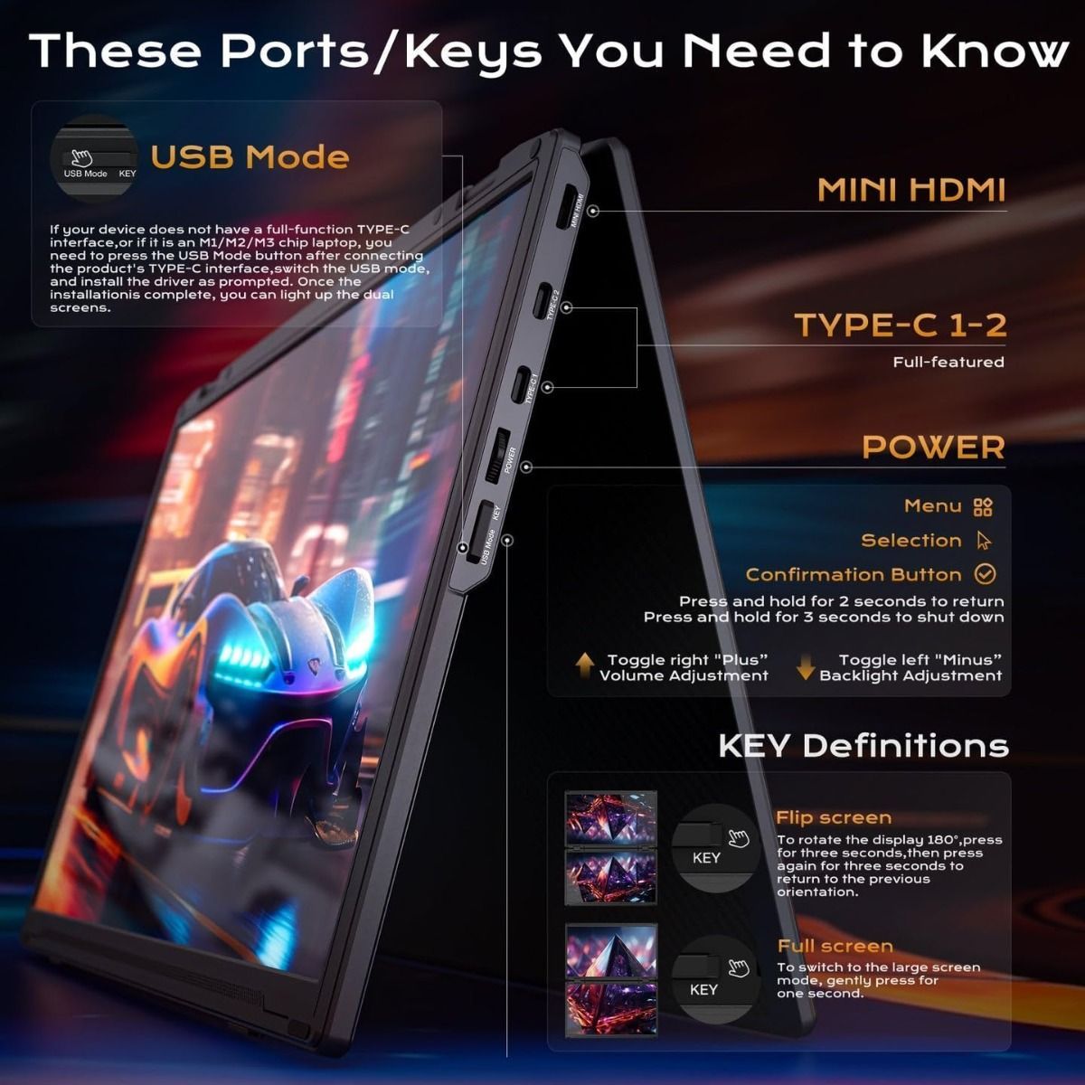V2COM Dualsee Portable Dual-Screen Monitor Extender 15.6 FHD IPS Folding Triple Display Plug & Play VESA Mount 330 Adjustable HDMI Type-C Built-in Speakers - Black