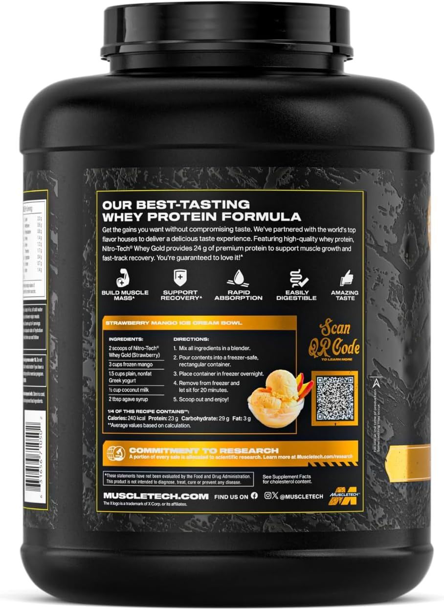 MuscleTech Nitro-Tech Whey Gold - Premium Protein Powder for Lean Muscle Recovery