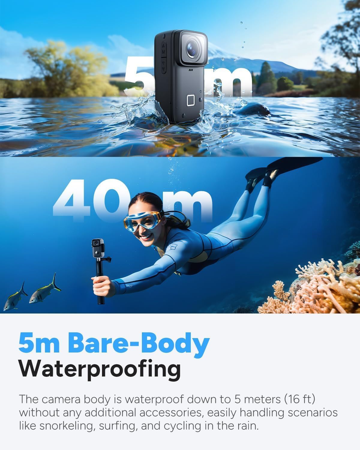 SJCAM C200 Pro Action Camera 4K with 6-Axis Stabilization, Dual Touch Screens, 30M Waterproof Design, 7-Hour Battery & 64GB Card | Black