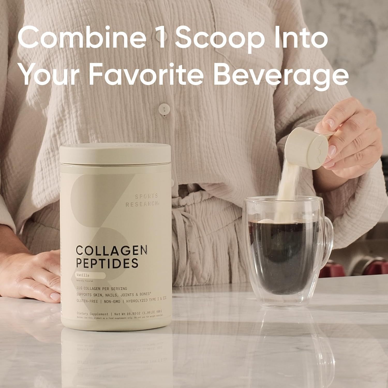 Sports Research Premium Hydrolyzed Collagen Peptides - Vanilla Bean | Sports Research 16.93oz