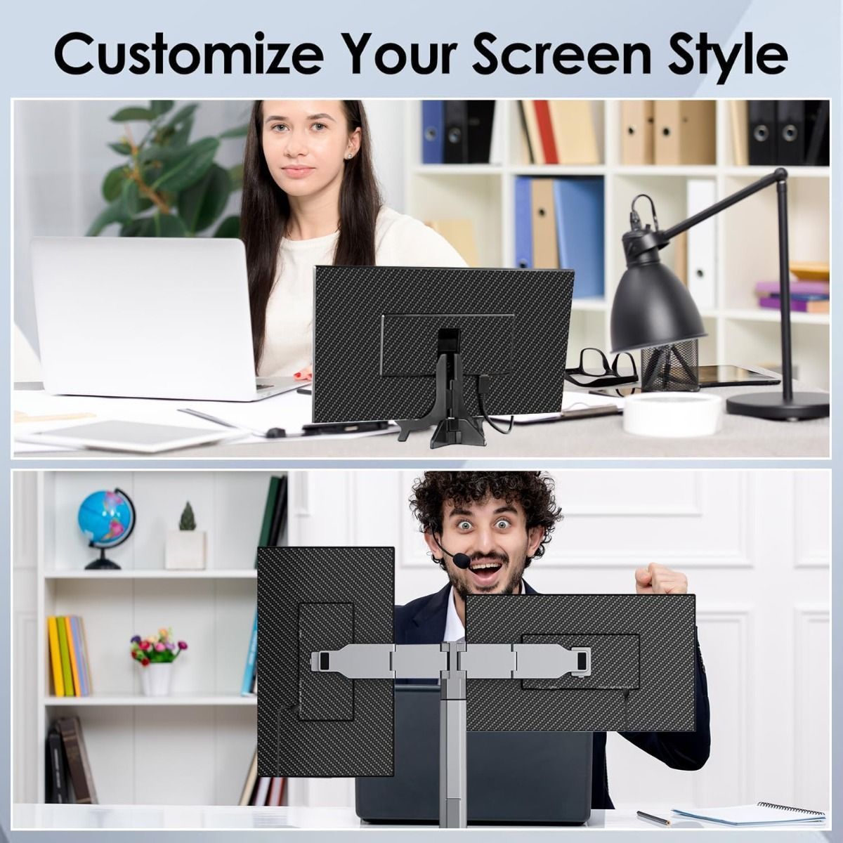 V2COM 15.6'' Portable Triple Monitor - Ultra-Thin IPS Screen Extender, Narrow Border, Compatible with Mac, Windows, Chrome - Z2
