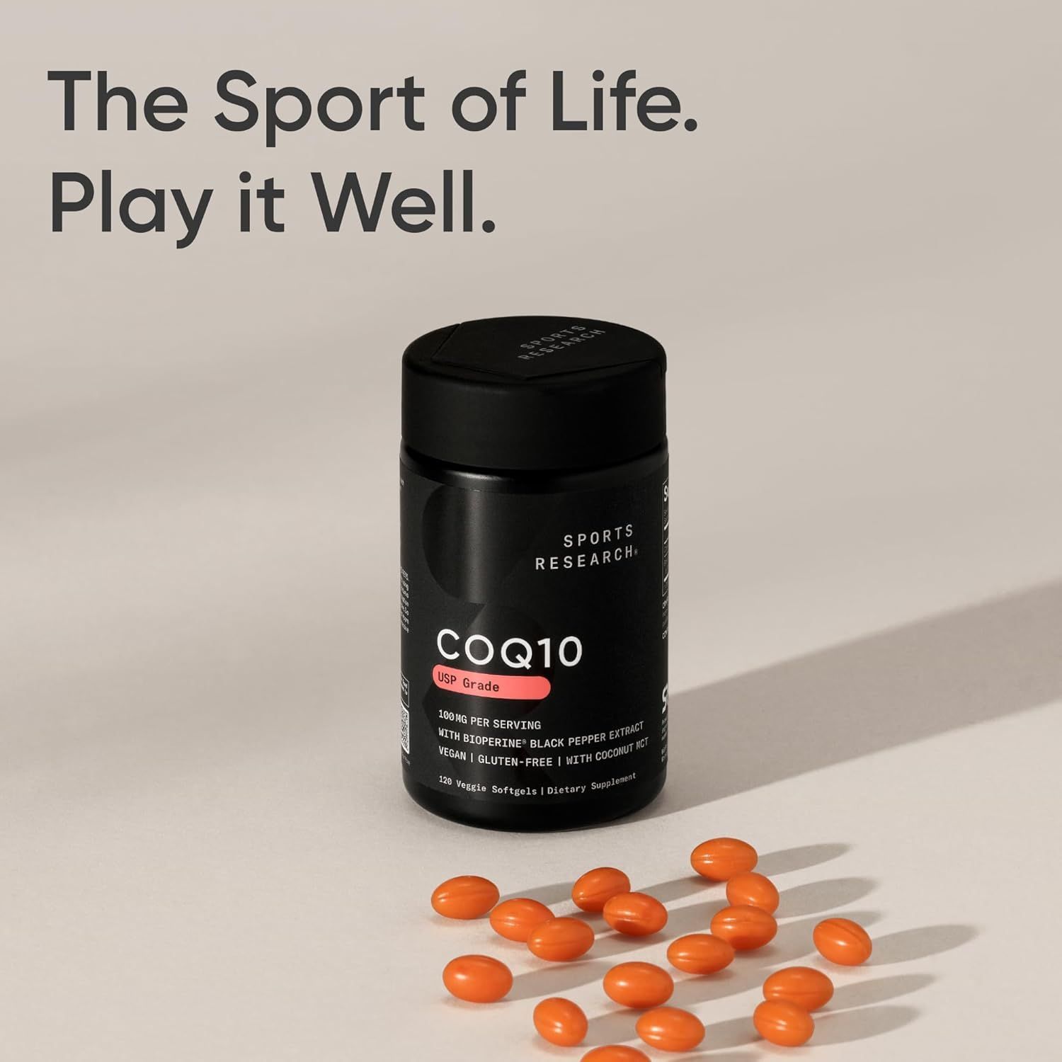 Sports Research CoQ10 with BioPerine & Coconut Oil - 100mg, 120 Veggie Softgels