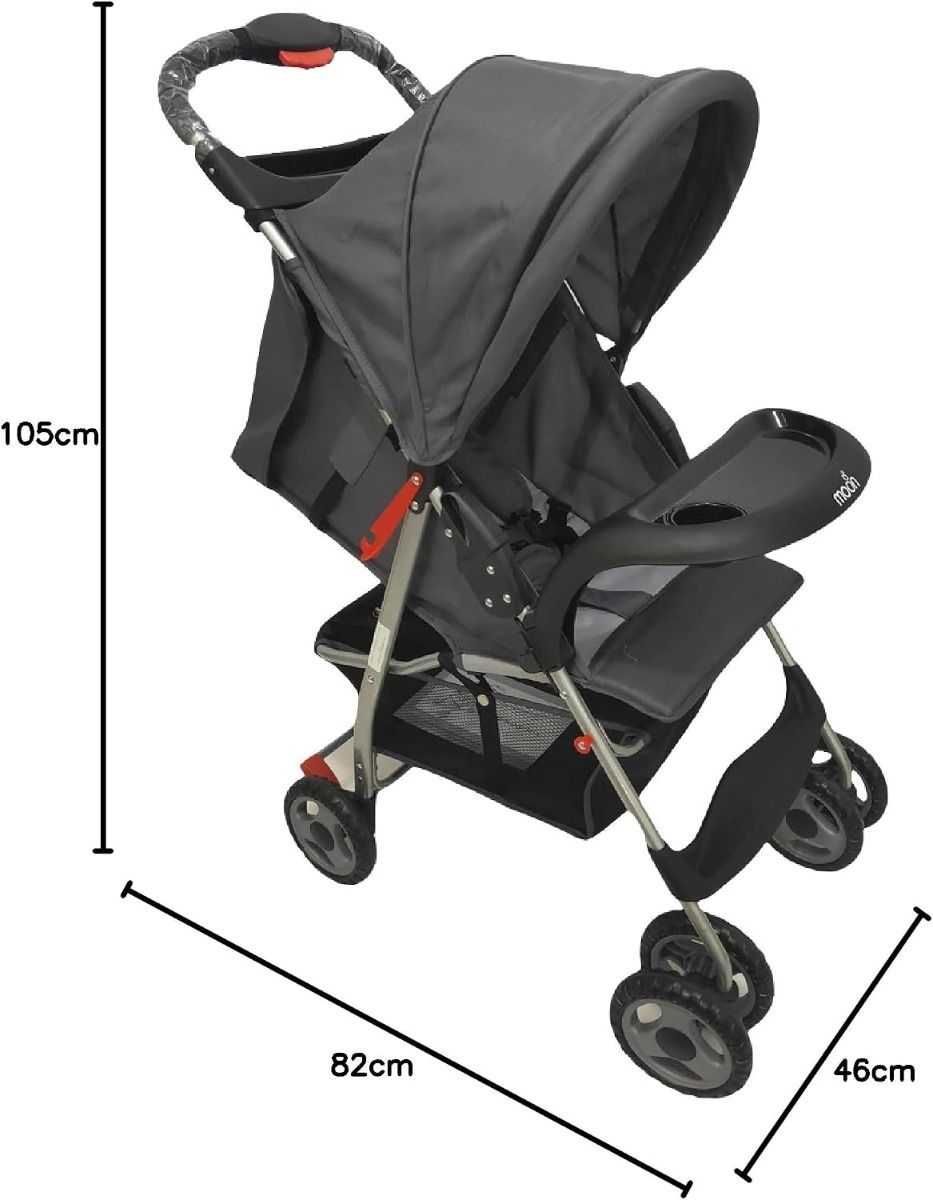 The Moon Bezik One-Hand Fold Travel Stroller - Lightweight Pram for Newborns to Kids up 0 Months to Kids, 5-Point Harness| Mid Grey