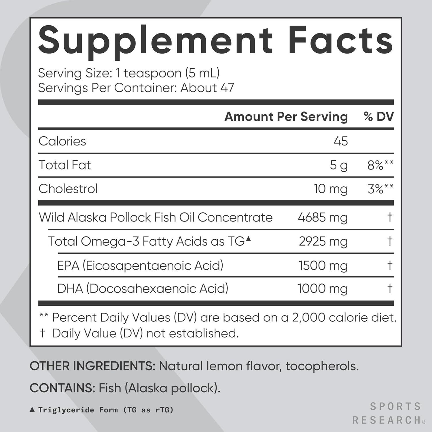 Sports Research Premium Omega-3 Fish Oil - Wild Caught Alaska Pollock - 4685mg