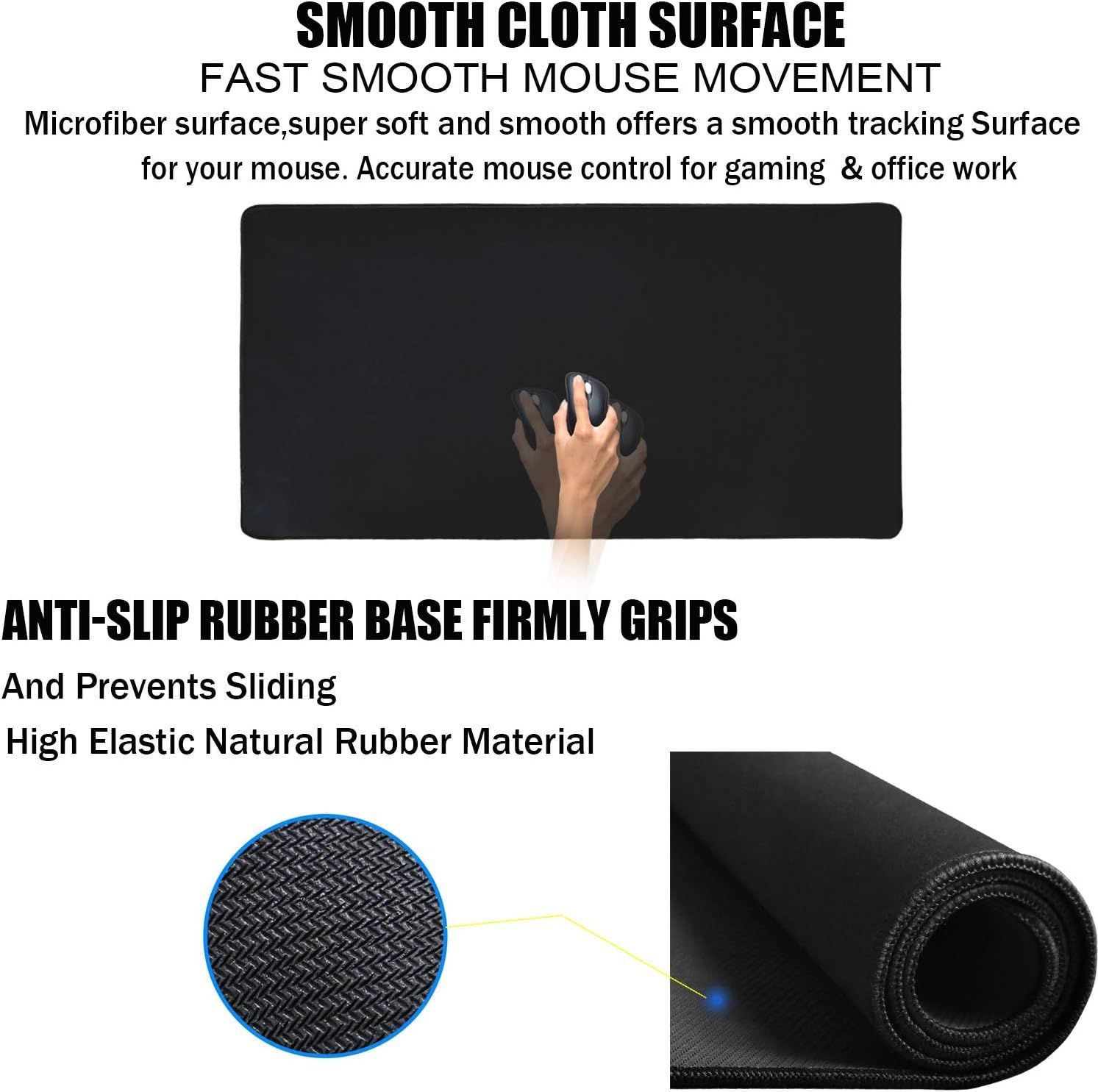 TEDNETGO XXL Extra Large Gaming Mouse Pad, Waterproof Non-Slip Desk Mat with Stitched Edges | Black