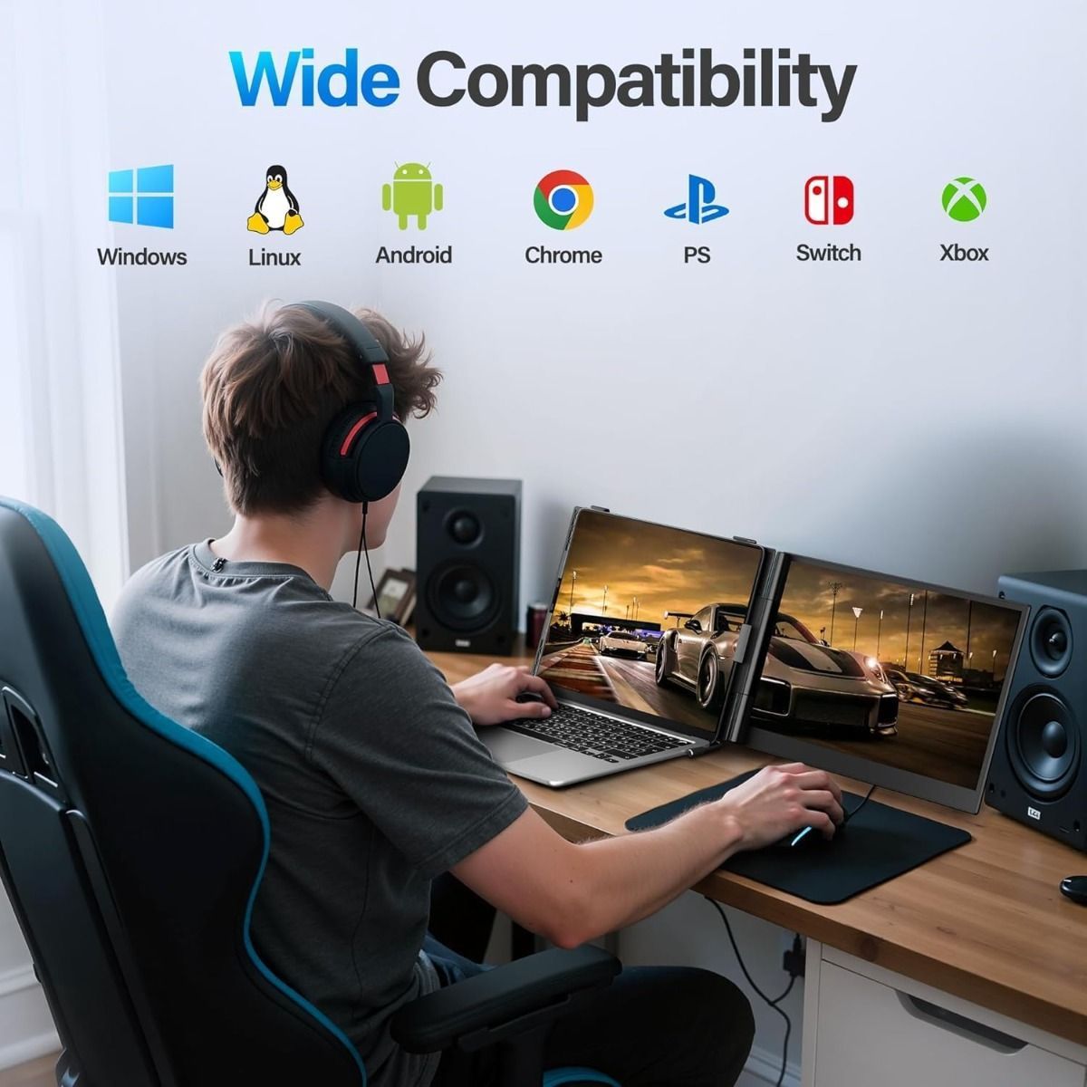 V2COM Laptop Screen Extender, 14-Inch 1080P FHD IPS Portable Monitor, Ultra-Thin & Lightweight, Plug & Play via Type-C/HDMI, Fits 13-17 Inch Laptops, 1.3 lbs - Black