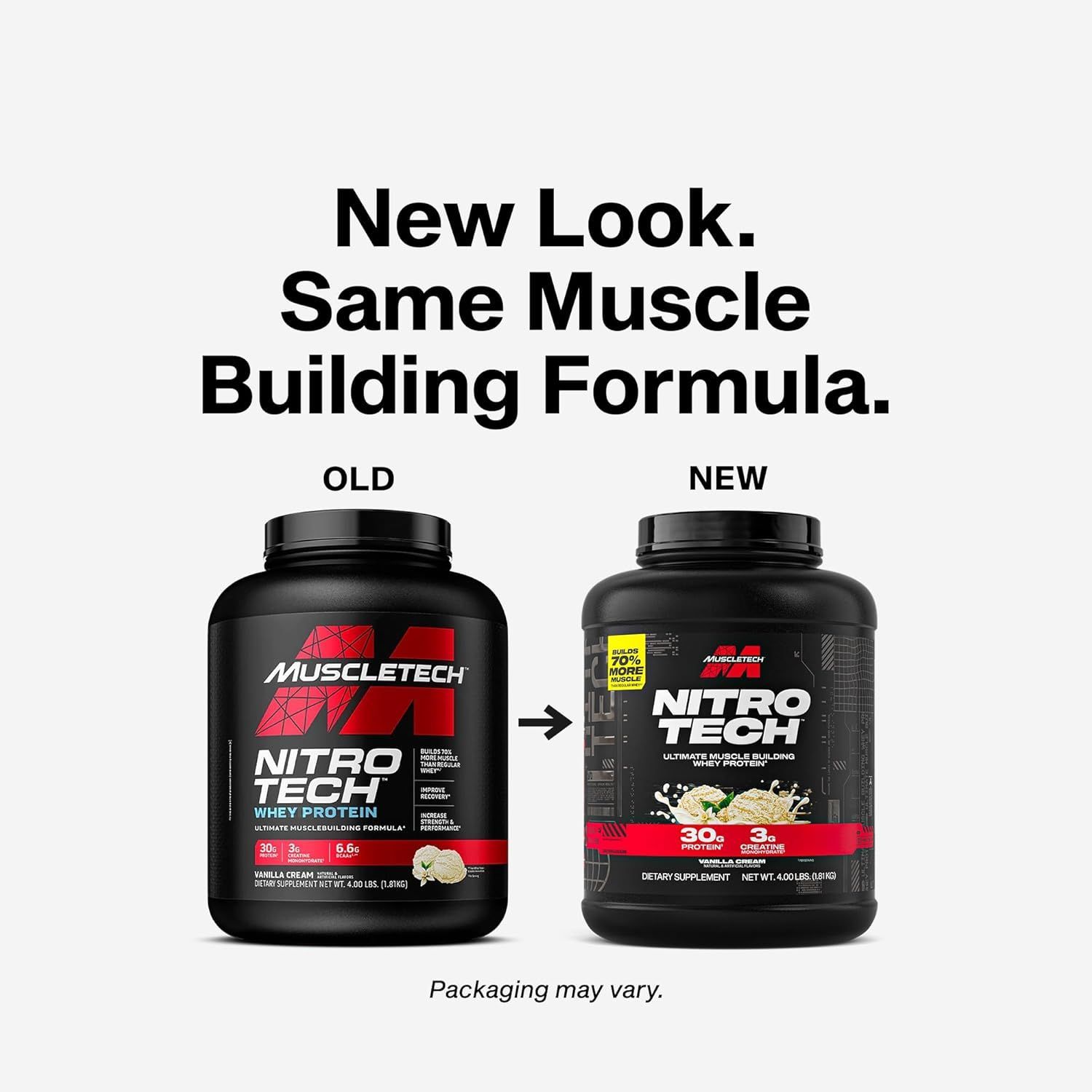 MuscleTech Nitro-Tech Whey Protein Isolate & Peptides - Vanilla Cream, 30g Protein, 39 Servings