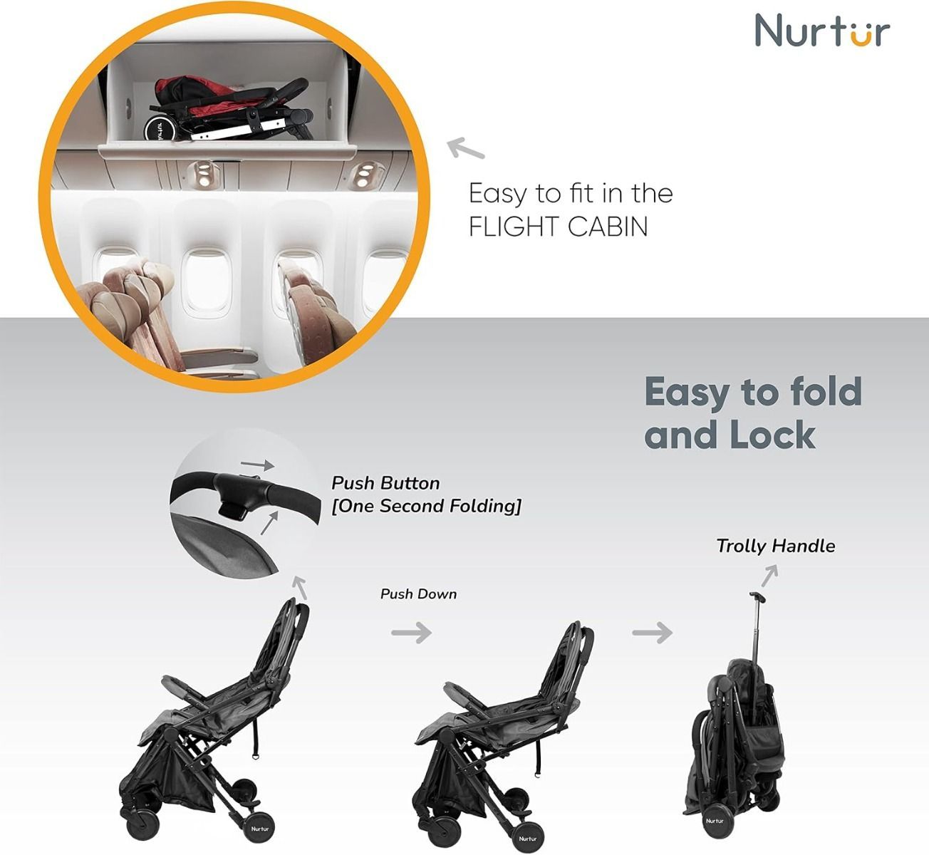 Nurtur Bravo Lightweight Travel Stroller for Baby & Kids, Compact Foldable Design with 5-Point, 15 lbs, 0-36 Months | Red