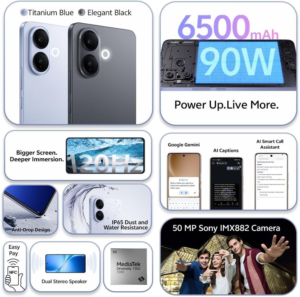 Vivo V60 Lite 5G: 12GB RAM, 256GB Storage, 120Hz AMOLED Display | Black