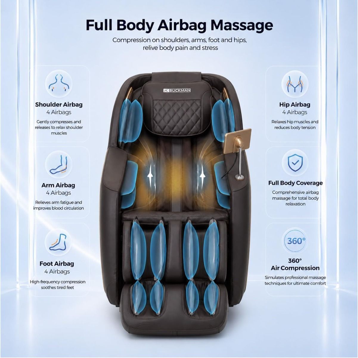 JC BUCKMAN RejuvenateUs 3D Full Body Massage Chair, Zero Gravity SL-Track, 18 Auto Programs, Heat Therapy, Bluetooth Speakers | Dark Brown