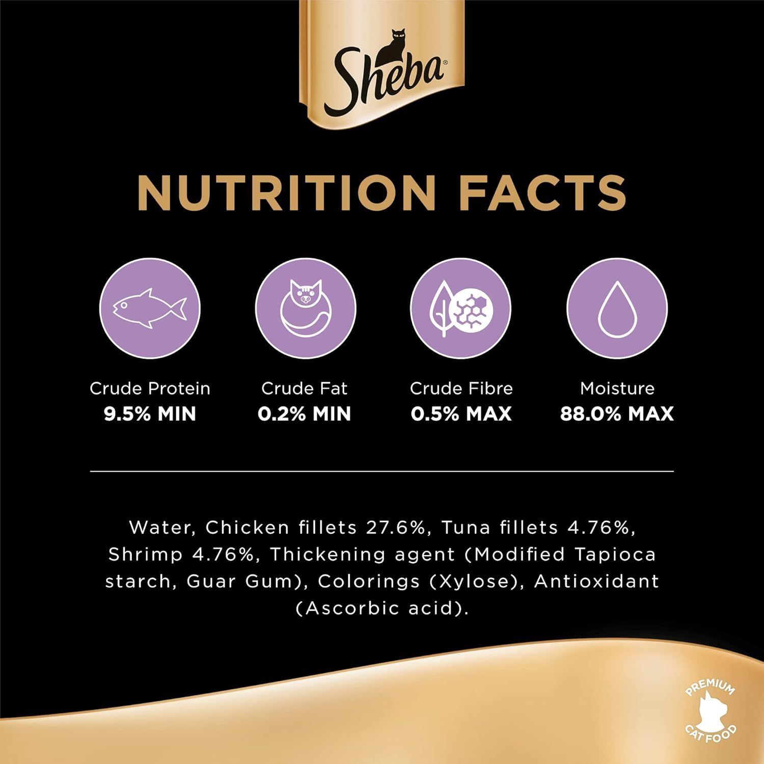 Sheba Cat Food with Chicken, Shrimp & Tuna - Nutrient-Rich 16x60g Packs