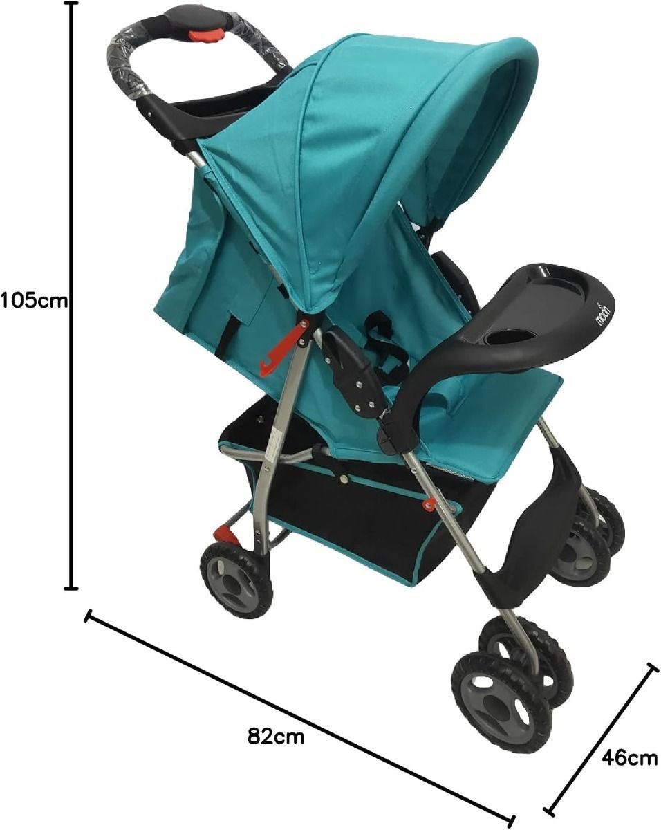The Moon Brand Bezik One-Hand Fold Travel Stroller - Newborn to 24kg Compact Lightweight Pram Cyan Blue, 0 Months+, 5-Point Safety Harness