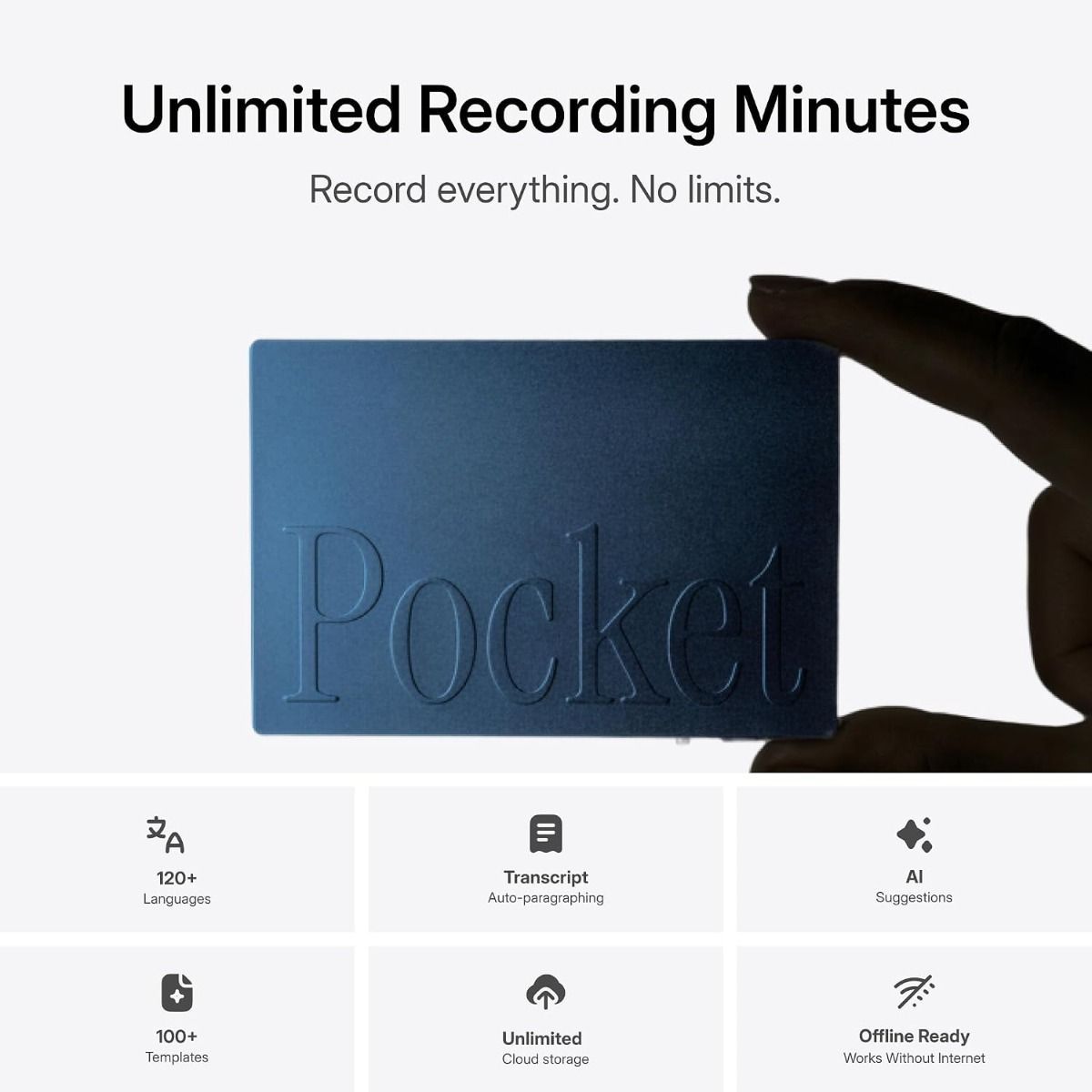 Pocket AI Voice Recorder & Smart Note Taker, MagSafe Compatible, Auto-Transcription, AI Summaries & Action Items | Sierra Blue