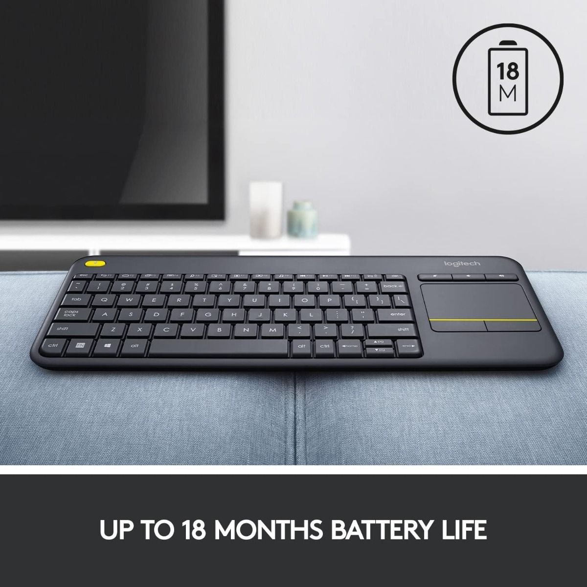 Logitech K400 Plus Wireless Touchpad Keyboard for TV - Compact PC Keyboard with 10m Range |Black