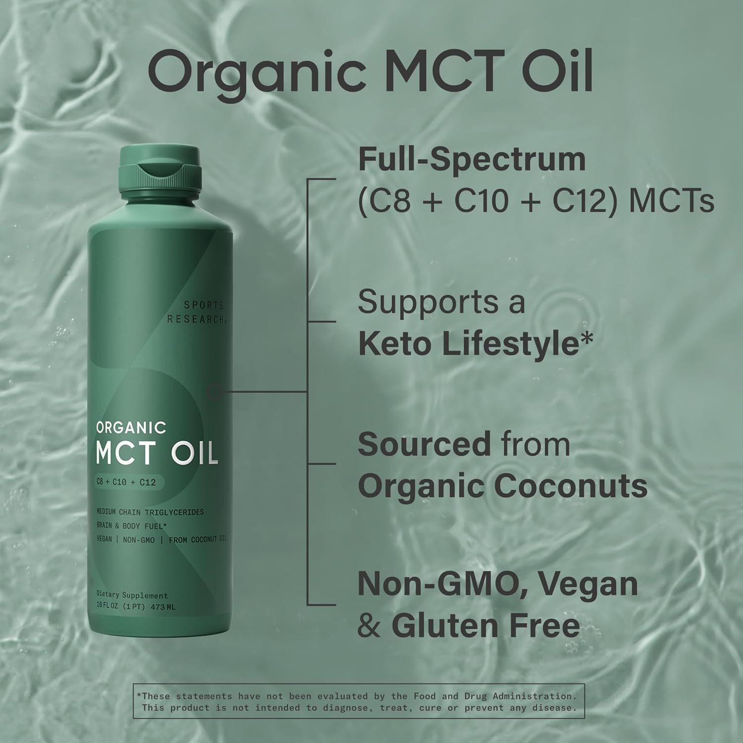 Sports Research Unflavored MCT Oil - 16 oz Liquid Supplement