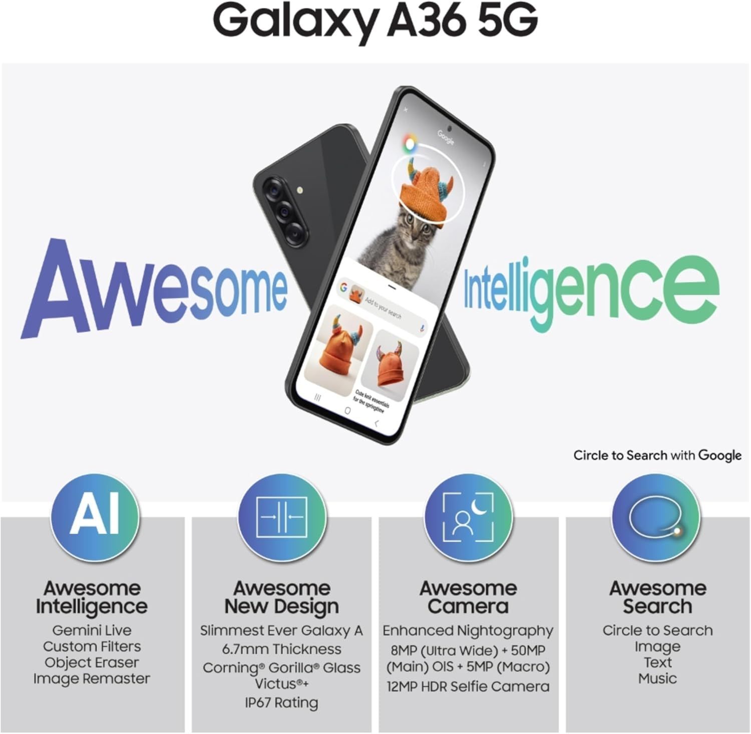 Samsung Galaxy A36 5G - AI Smartphone with 256GB Storage & 4nm Snapdragon Processor- Awesome Black