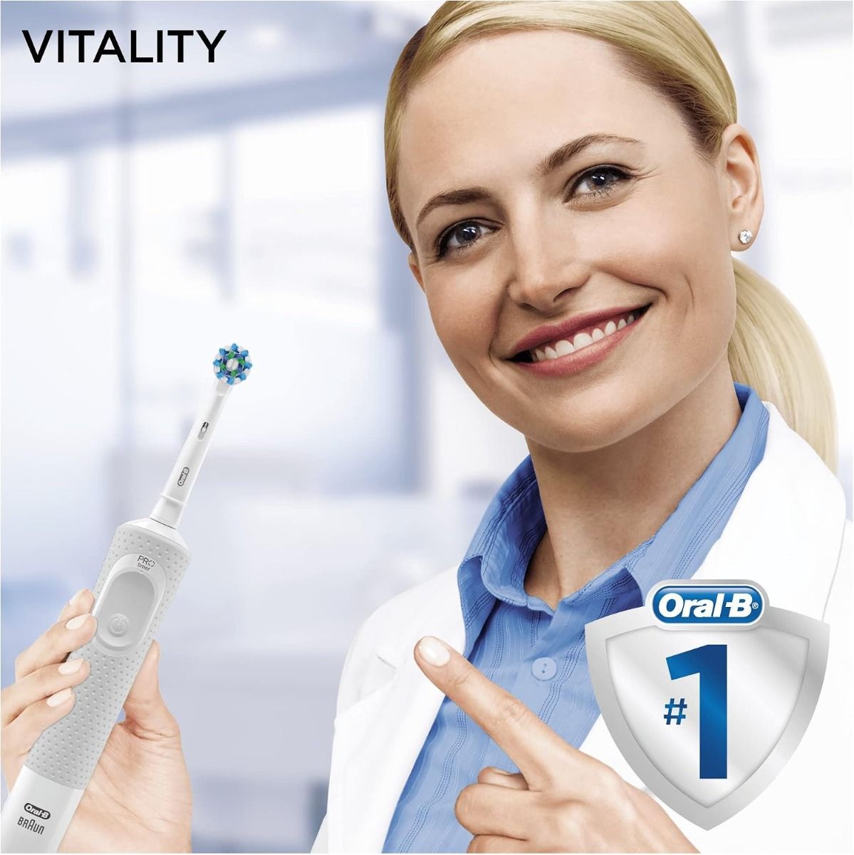 Oral-B Vitality 100 Electric Rechargeable Toothbrush, White - 2D Oscillating & Rotating Cleaning