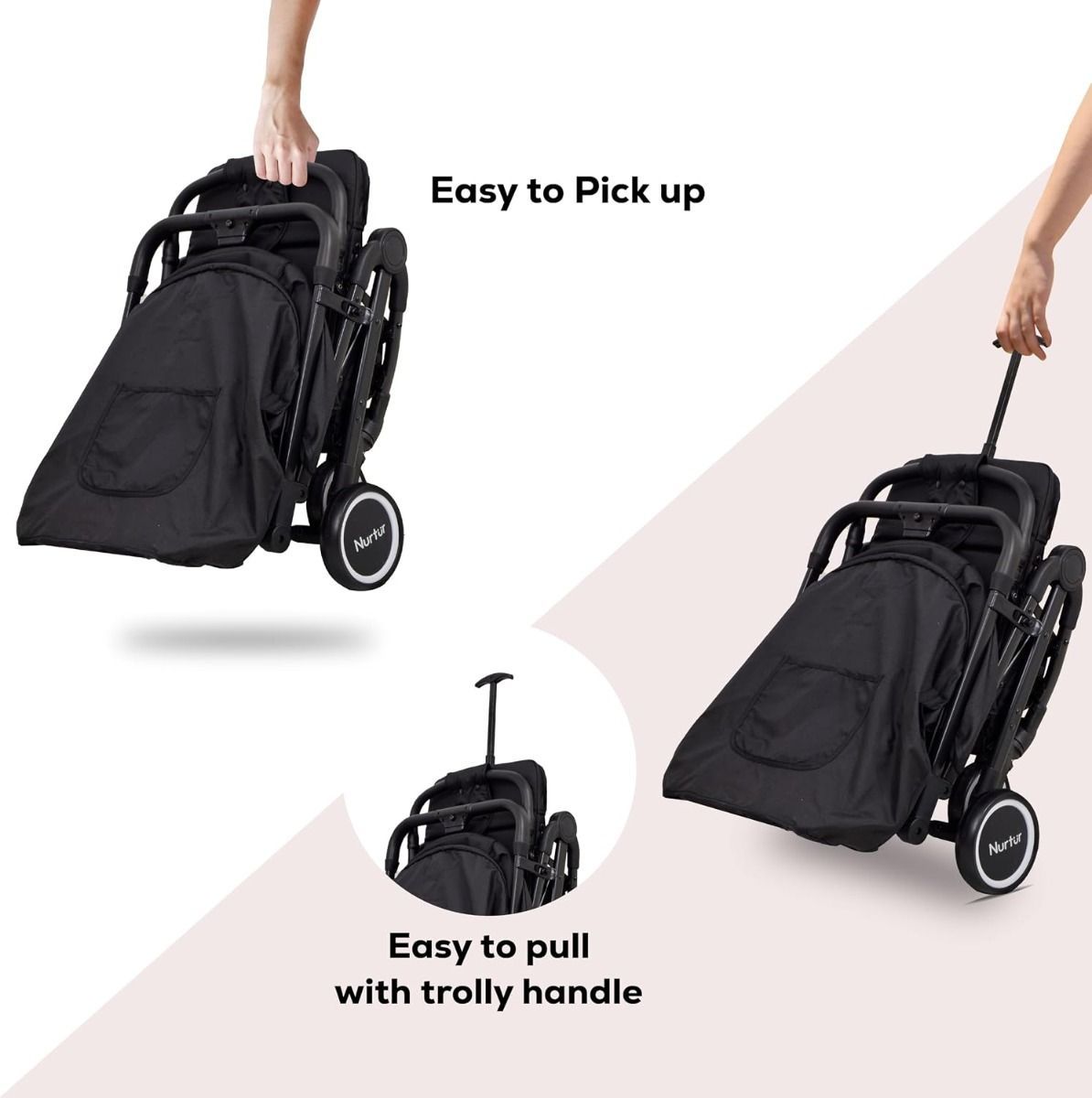 Nurtur Bravo Lightweight Travel Stroller for Baby & Kids, Compact Foldable Design, 5-Point Safety, 0-36 months | Black