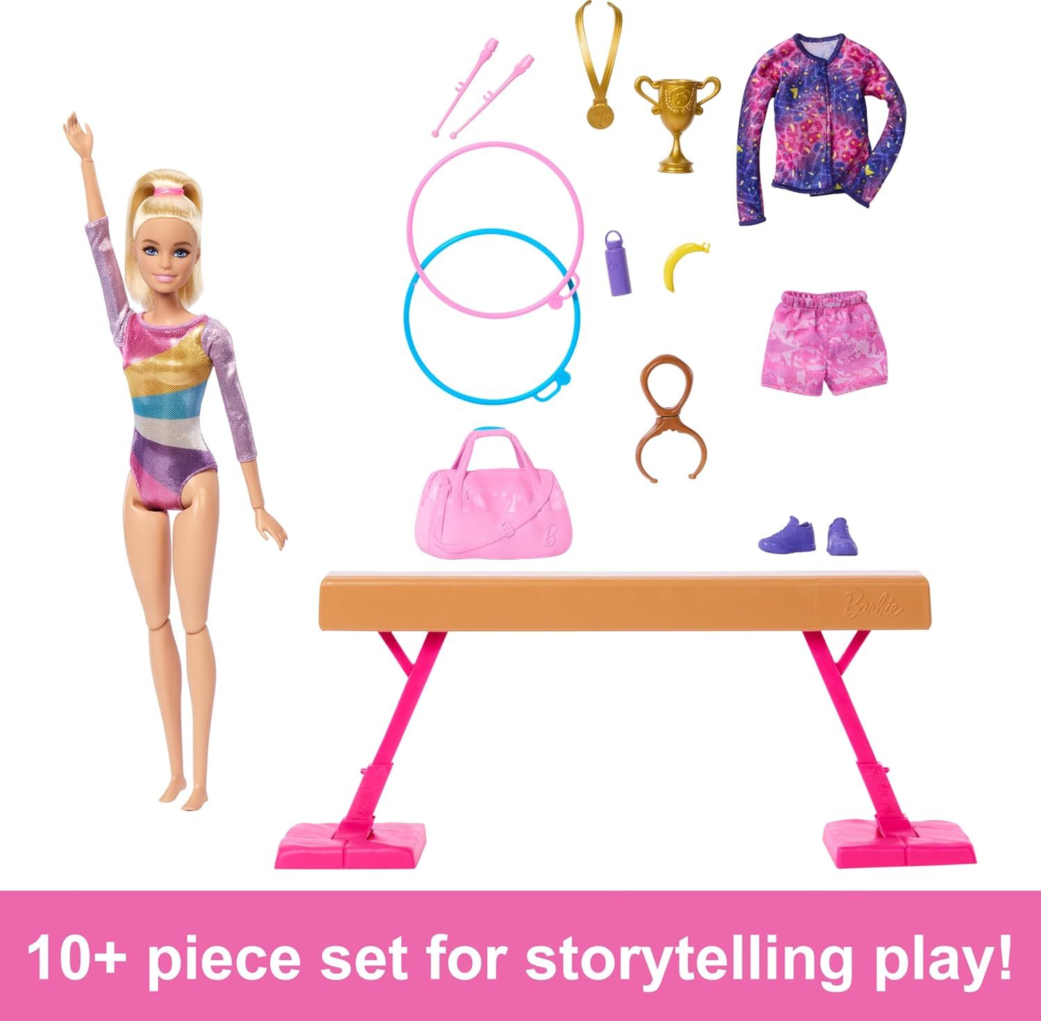 Barbie Gymnastics Playset: Blonde Doll & Balance Beam with 10+ Accessories