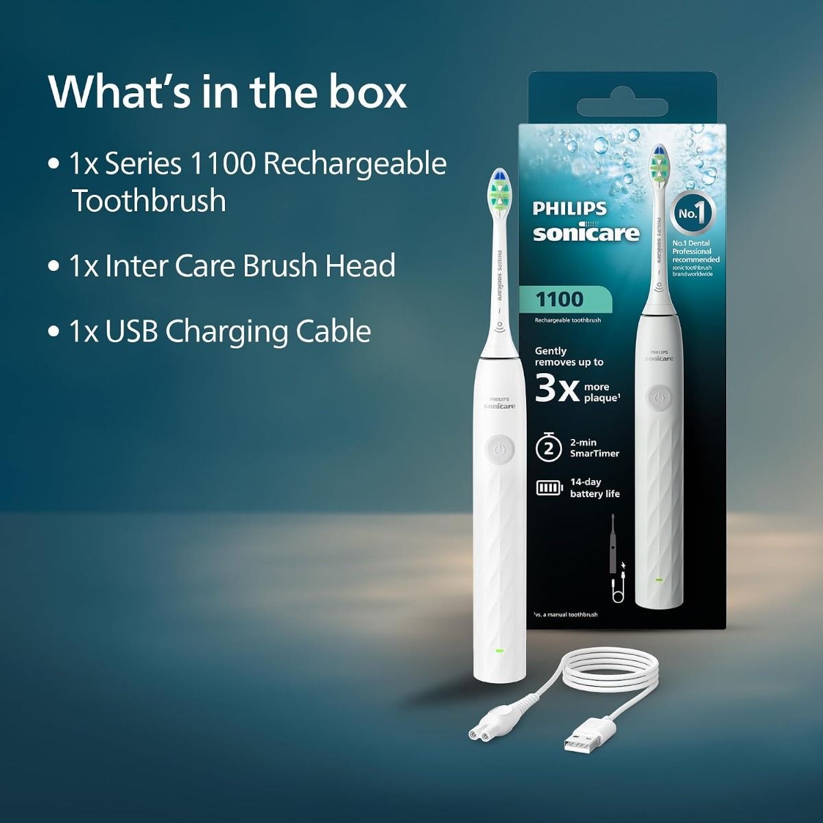 Philips Sonicare 1000 Series Electric Toothbrush - Rechargeable Sonic Toothbrush, EasyStart, White
