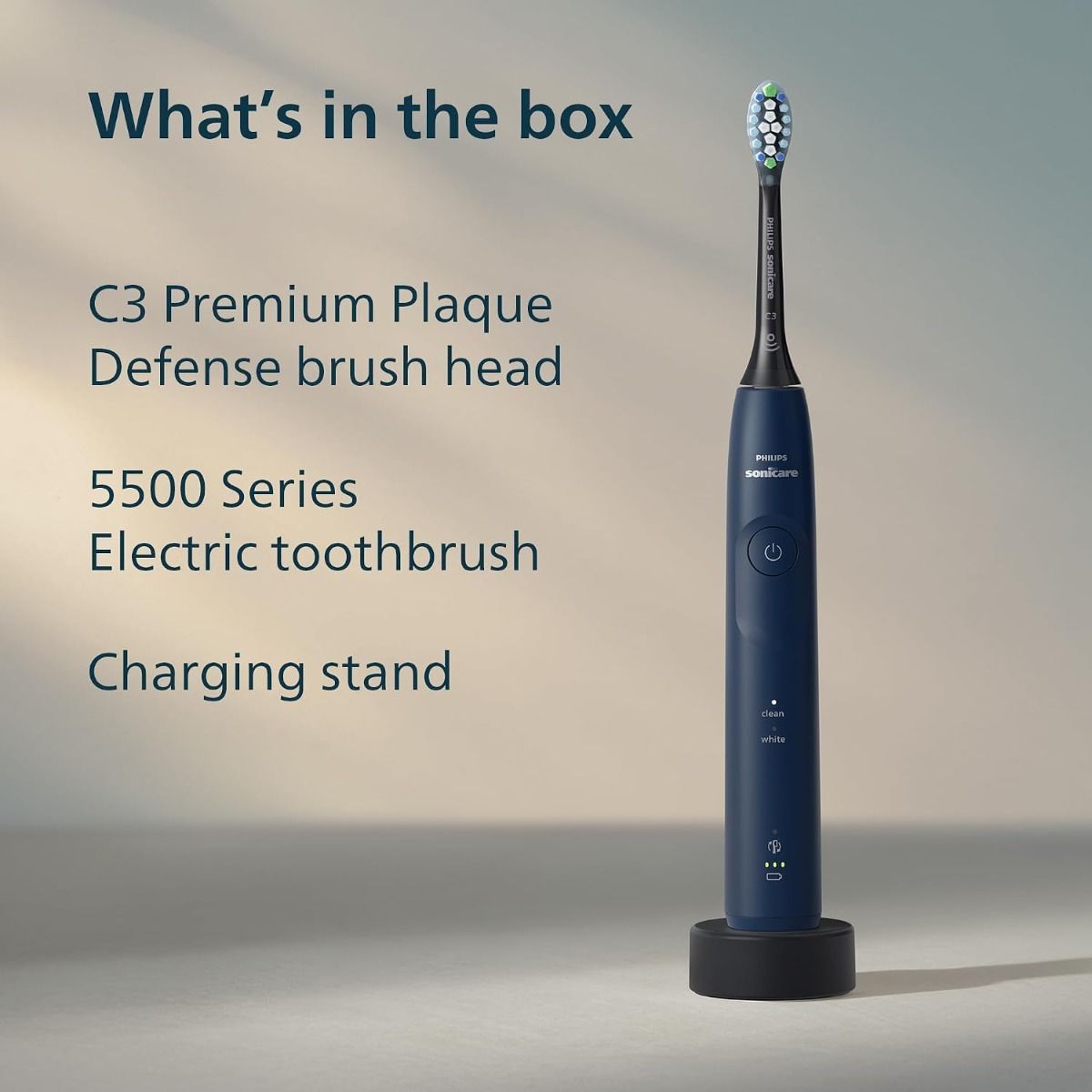 Philips Sonicare 5500 Series Electric Toothbrush HX7113/04, Navy Blue - 2 Settings, Pressure Sensor