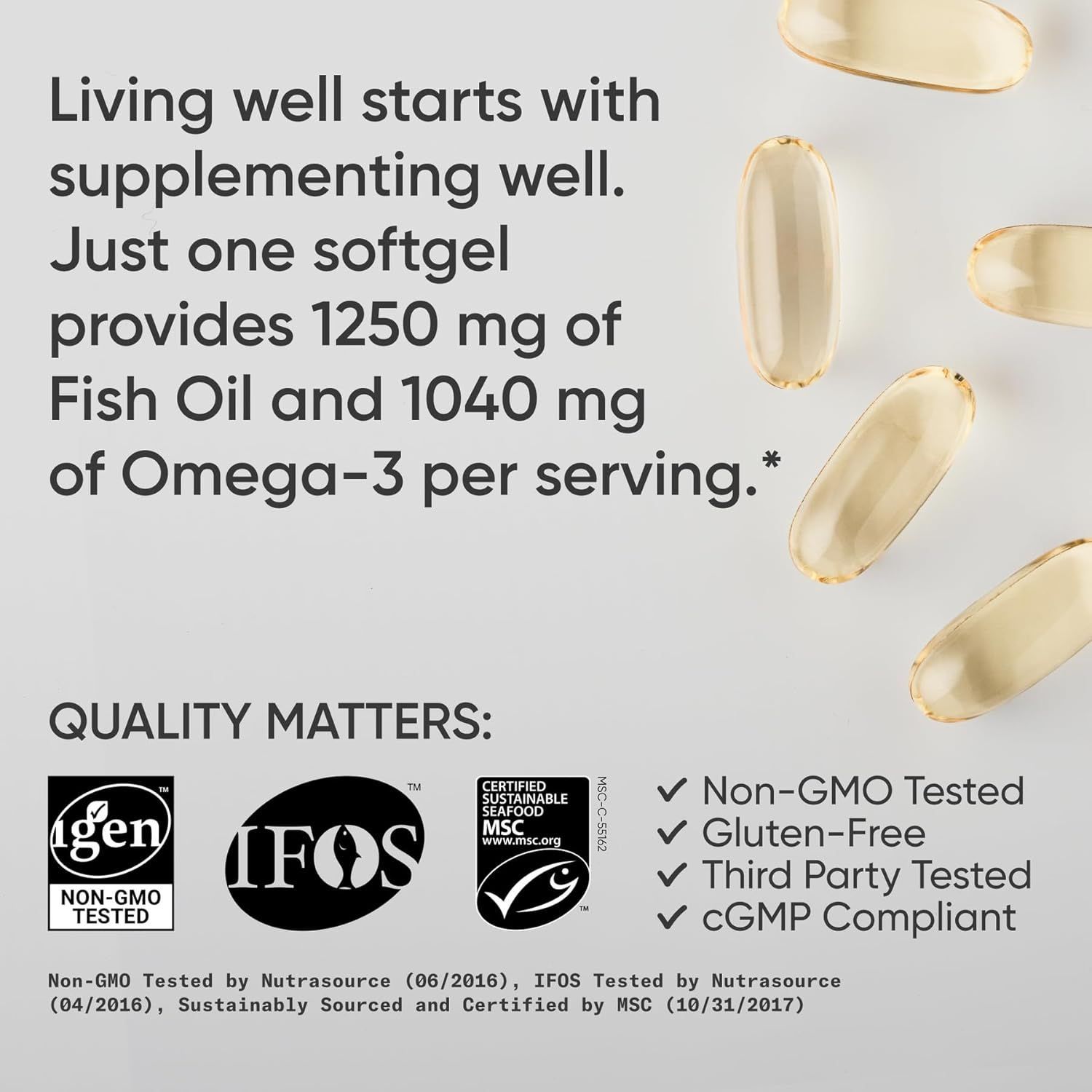 Sports Research Triple Strength Omega 3 Fish Oil 1250mg - Burpless, Non-GMO