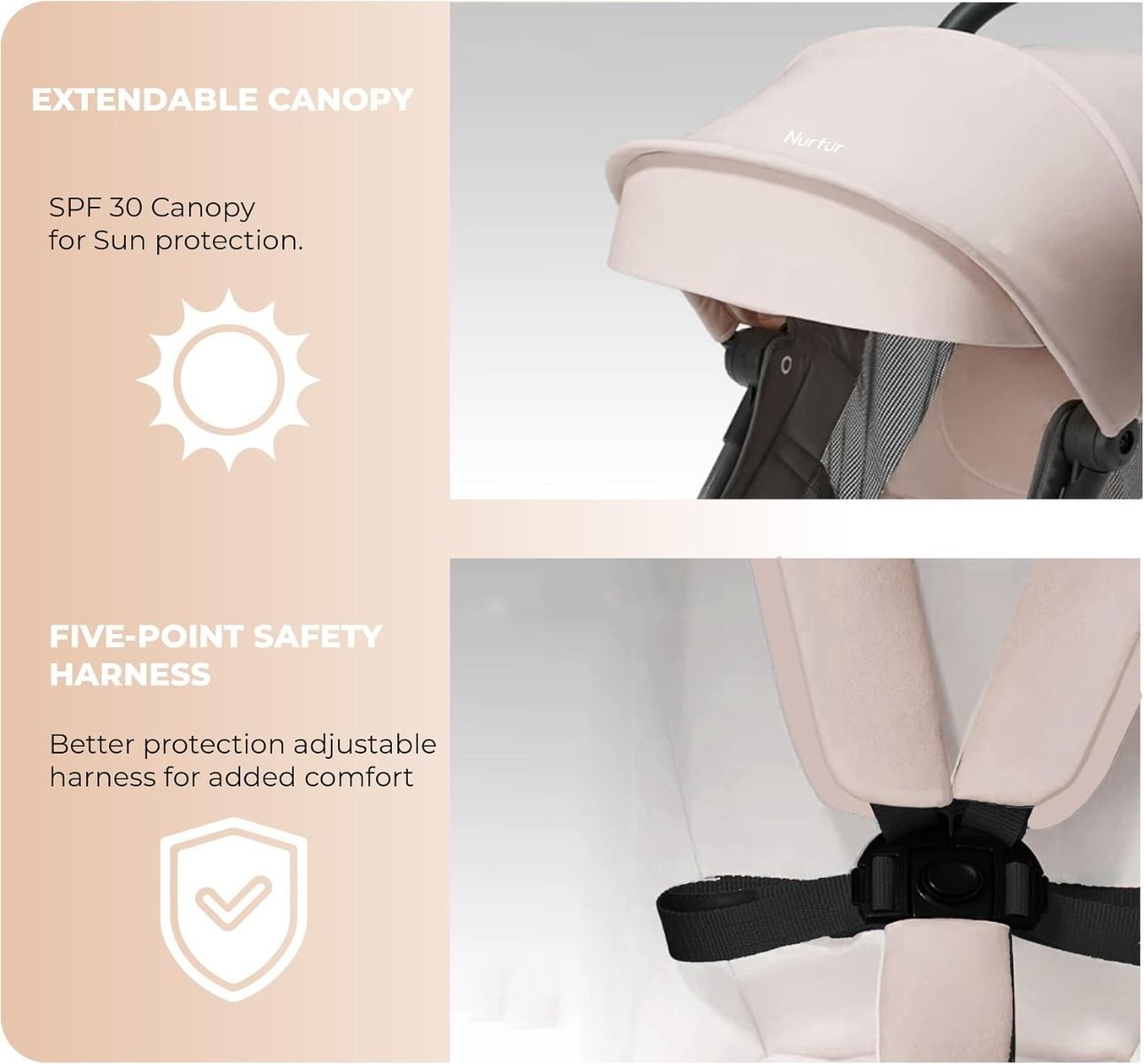 Nurtur Pixel Compact Travel Stroller - Ultra-Lightweight 5.9kg Cabin Stroller, Aluminium Frame  5-Point System