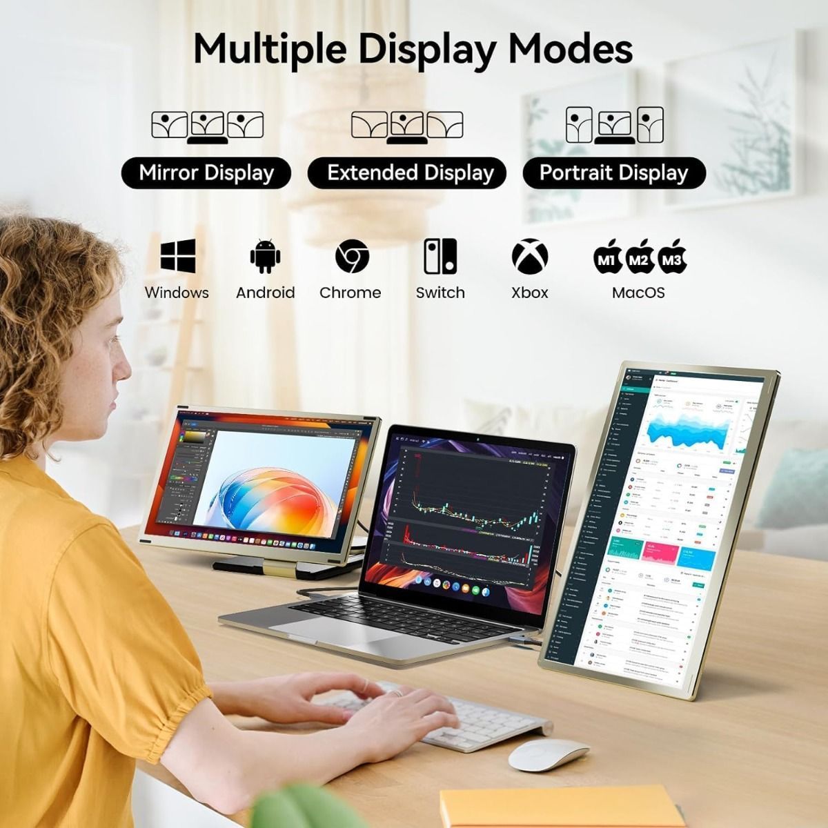 V2COM 15.6" Laptop Screen Extender FHD 1080P Portable Monitor with 80% NTSC, USB HDMI Hub, Plug and Play for Mac, Windows,Android - S6 