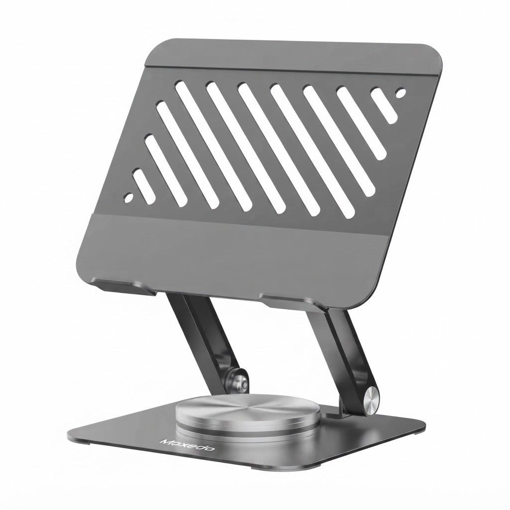 Moxedo 360° Aluminum Tablet Stand, Adjustable Foldable Desktop Holder, Multi-Angle Rotating Design, Universal Compatibility up to 12-Inch Devices | Silver - MX-FLS024