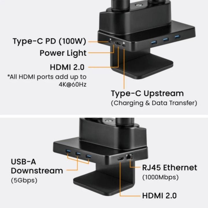 Epic Gamers Stealth Dual Monitor Arm – Monitor Mount with Docking Station | Black – EG-SDMA-B