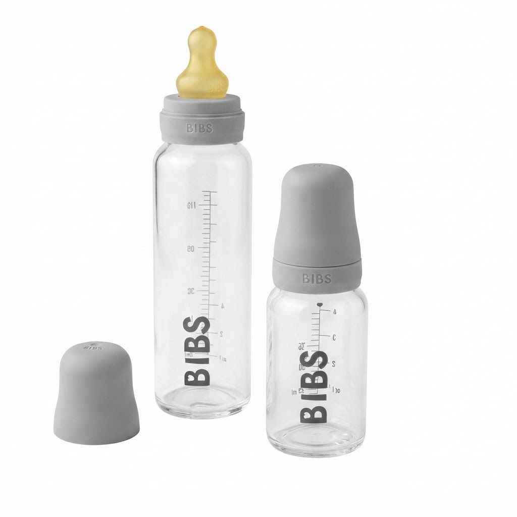 BIBS Baby Glass Bottle With Complete Set 0+ Months 225ml, Ergonomic And Practical Design, Ensures Long-Lasting Use, Slow-Flow Nipple - Ivory