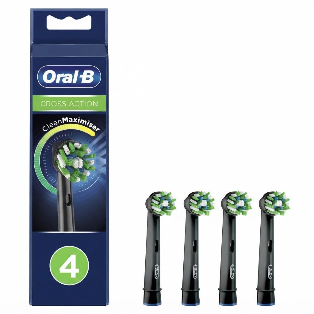 Oral-B CrossAction Electric Toothbrush Replacement Brush Heads, Black, 4-Count - Deep Cleaning