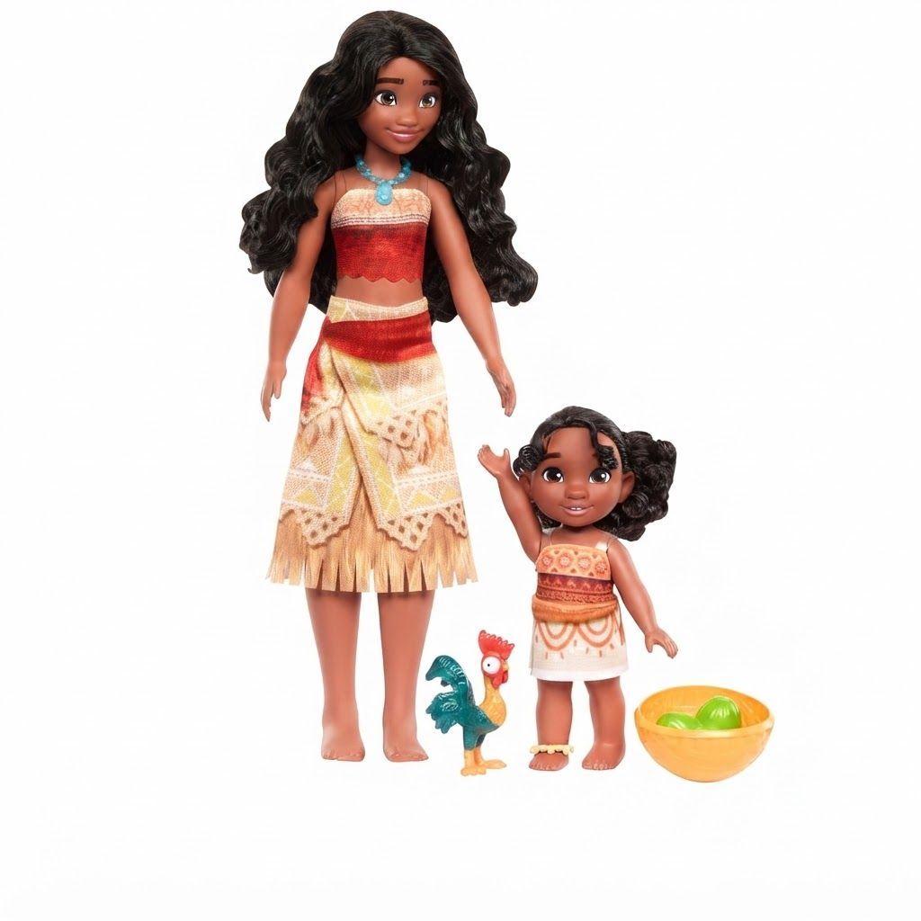 Disney Moana 2 Fashion Dolls 2-Pack, Moana & Simea Sister Set with Heihei Animal Friend, Removable Outfits & Accessories