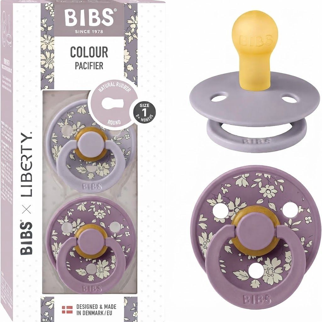 BIBS X Liberty Colour Capel Latex Round Pacifier Size 1 0+ Months 2 Pack, Skin Like Softness, Excellent Flexibility - Fossil Gray Mix