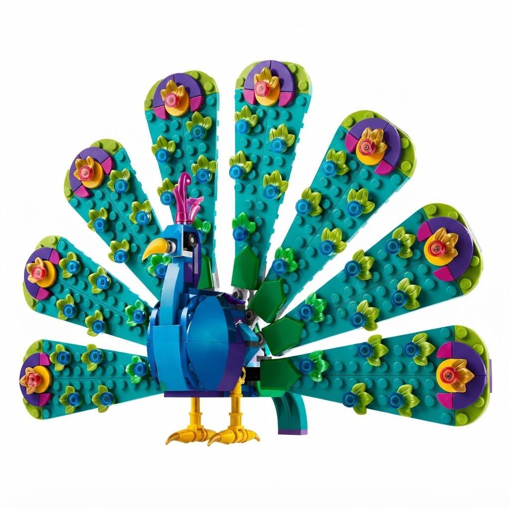 LEGO Creator 3in1 Exotic Peacock Building Set, Colorful Animal Toy for Kids, Buildable 355 Pieces