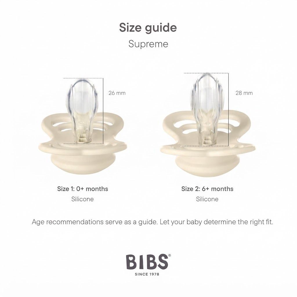 BIBS Supreme Pacifiers Size 2 6+ Months 2 Pack, Natural Rubber Latex Or Silicone, Generous Ventilation Openings - Cloud/Steel Blue
