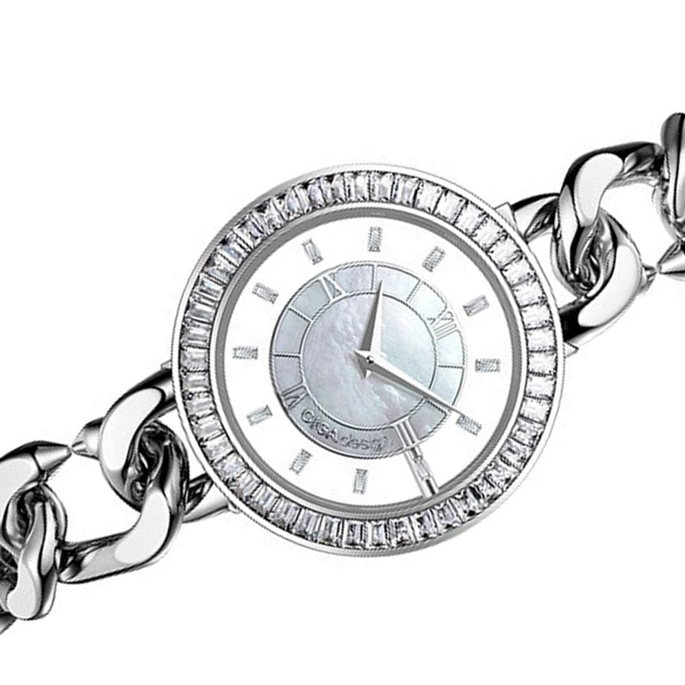 CIGA Design D Series Sparkle Women Quartz Watch, 33.9mm Stainless Steel Case & Bracelet, White MOP Dial, Mineral Crystal, 30M Water Resistant