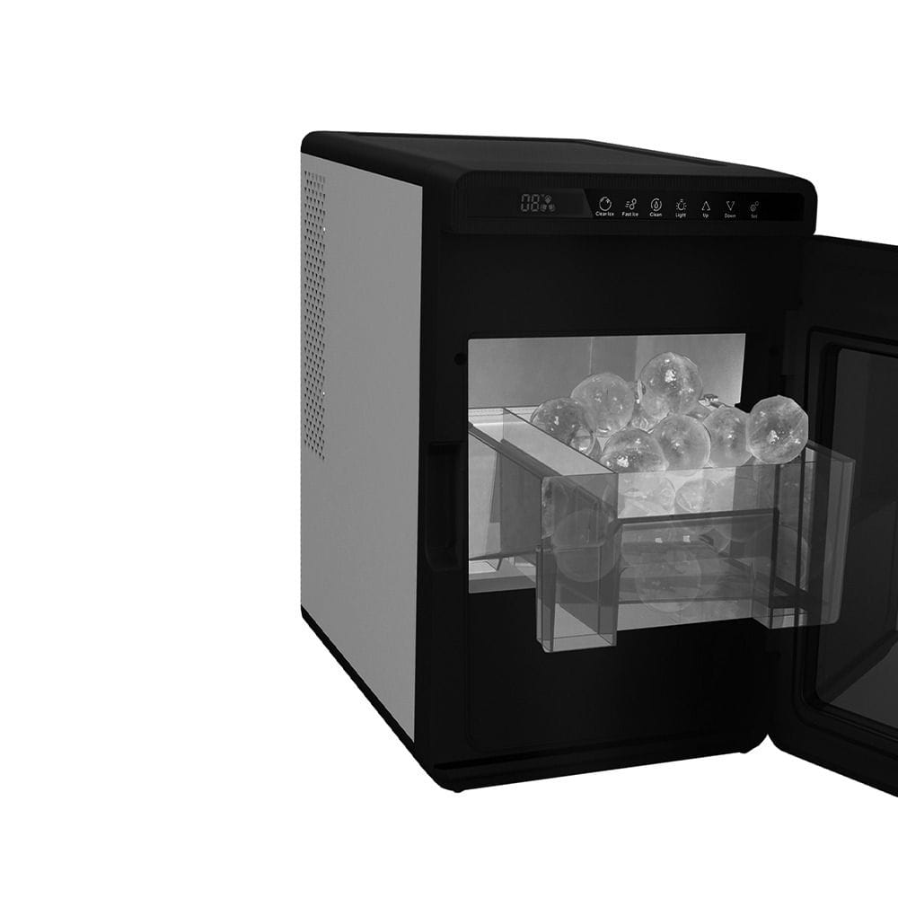 Zenan Spherical Ice Maker, 4-6kg/24hr Ice Production, Double Door, Stainless Steel, Transparent Window | Black - ZIM-255BQ