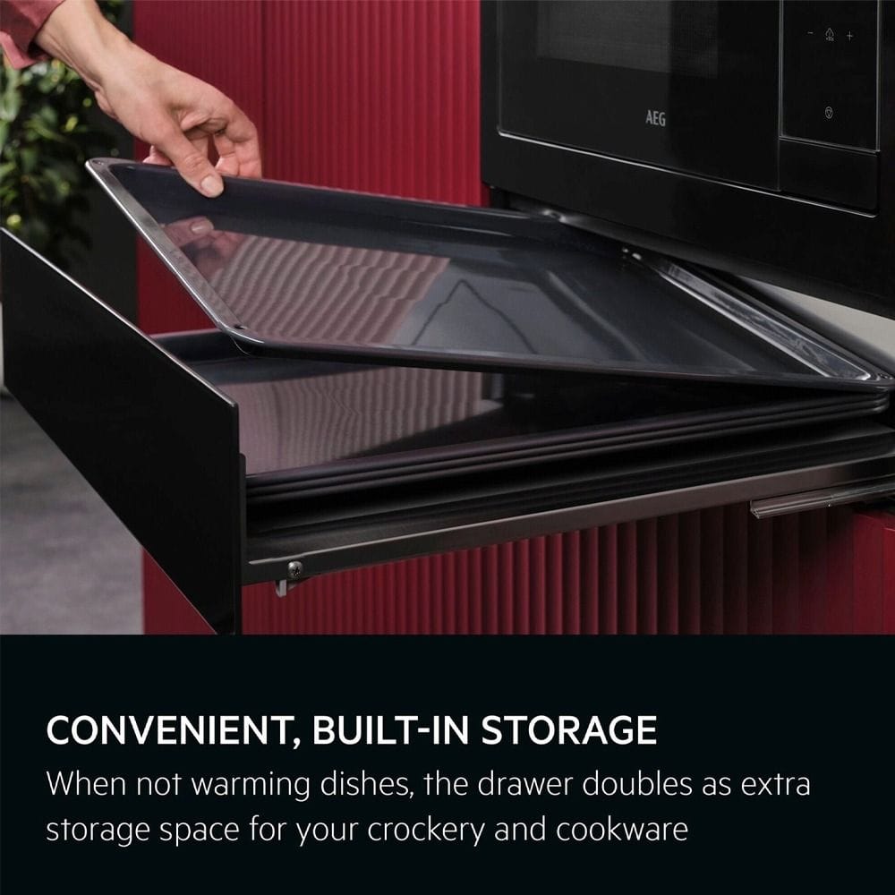 AEG 6000 Built-In Warming Drawer, 6 Place Settings, Temperature Control, Keep Warm & Plate Warming Functions | Black - OD8K11B