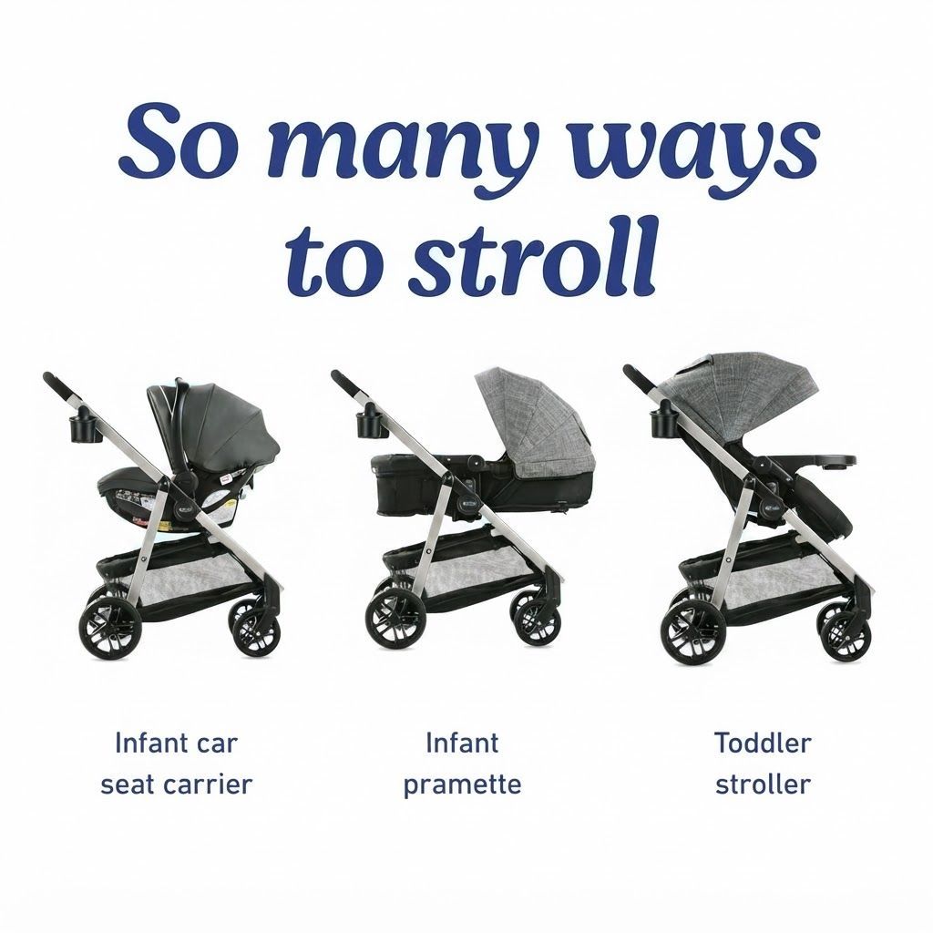 Graco Modes Pramette 3-in-1 Baby Stroller, Infant Car Seat Compatibility, True Pram Mode, Reversible Seat, One-Hand Fold, Extra Storage and Child Tray | Redmond