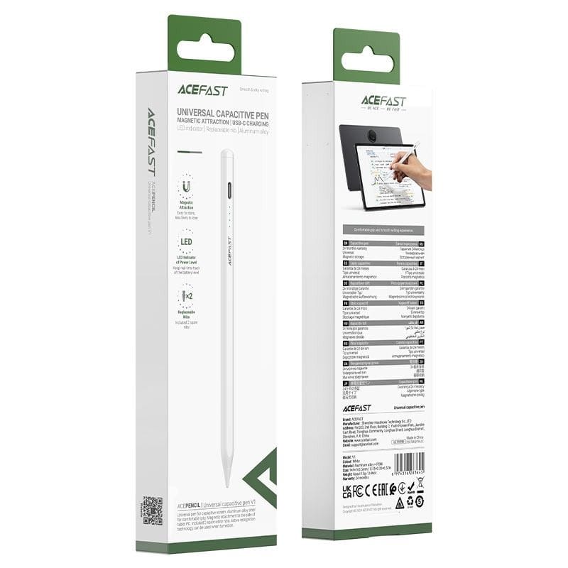 ACEFAST V1 Universal Capacitive Stylus Pen, High-Precision Touchscreen Pen for iPad, Tablets & Smartphones - White