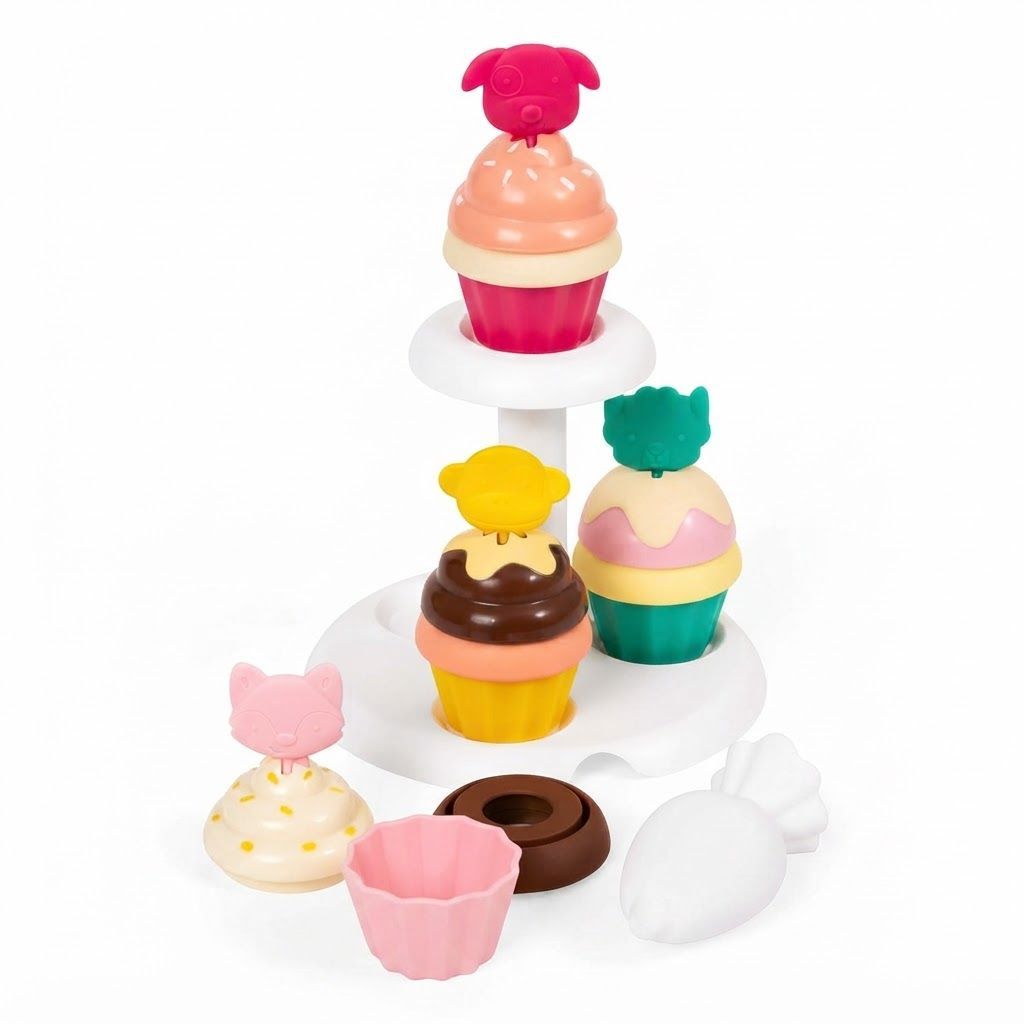 Skip Hop Zoo Sort And Stack Cupcakes Set 3+ Years, Supports Early Learning And Skill Development, Stackable And Shape-Sorting Design - Multicolour